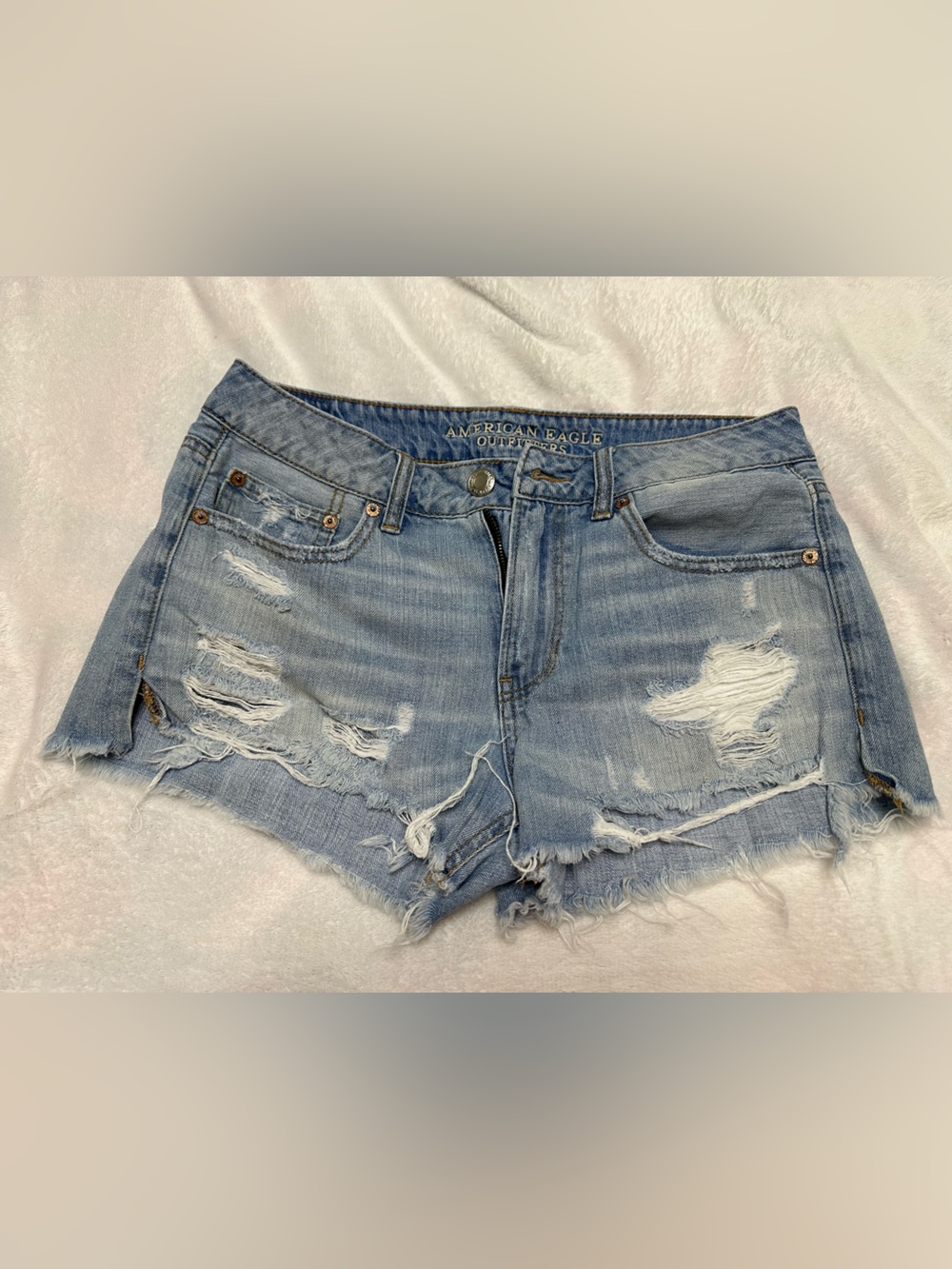 American Eagle Outfitters Light Blue Distressed Denim Cutoff Shorts